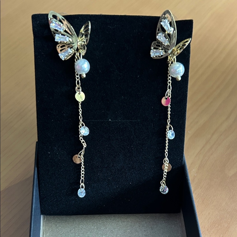 Gold Butterfly Drop Earrings